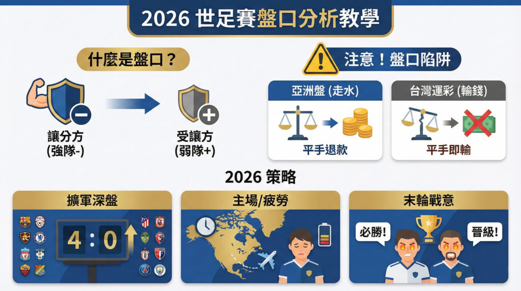 2026 世足赛盘口分析教学：看懂运彩「让分」与「受让」的获利密码